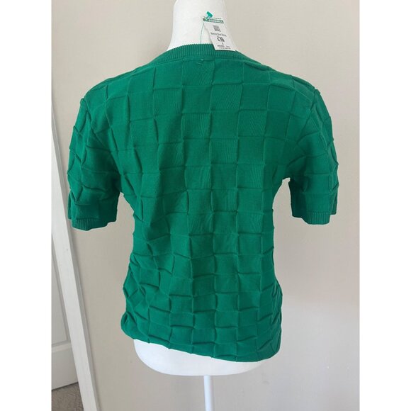 Womens green apple-pie woven pattern front pocket pullover blouse SMALL - Picture 4 of 4